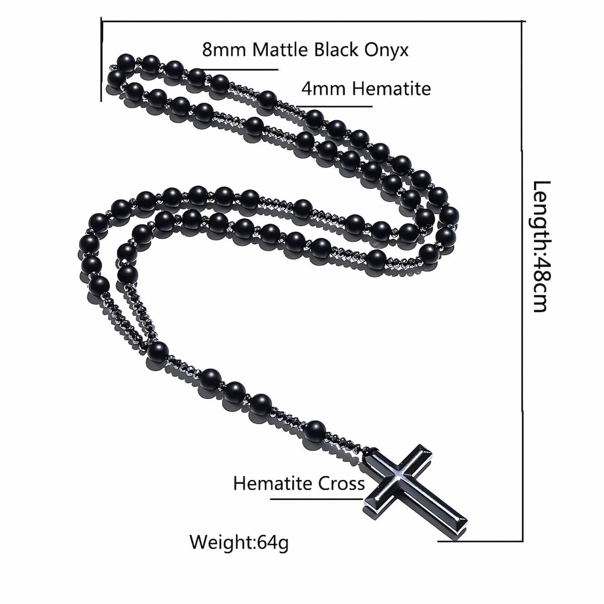 Black Beaded Cross Necklace - Xenos Jewelry