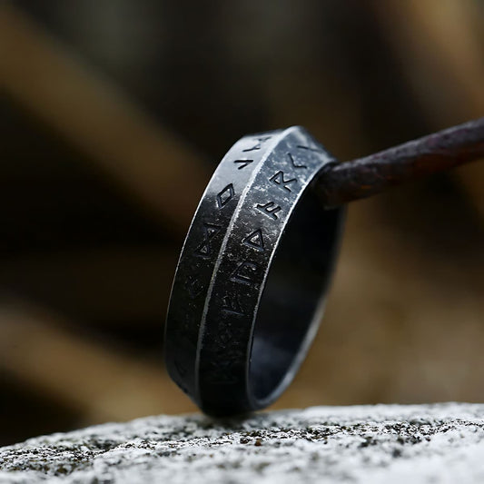 Black Stainless Steel Rune Ring - Xenos Jewelry