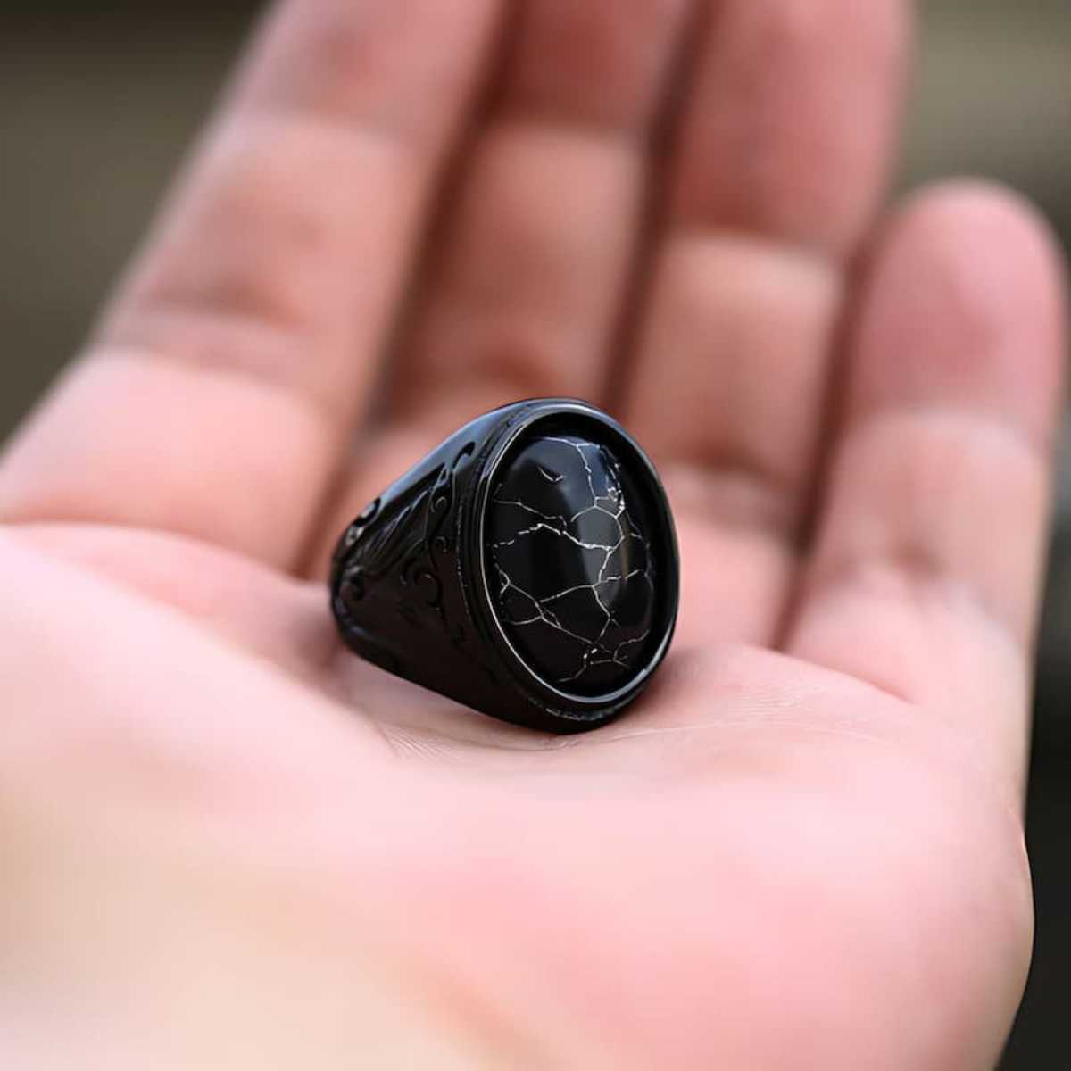 Black Turquoise Stainless Steel Ring - Xenos Jewelry