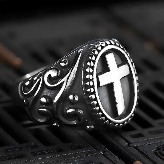 Dark Cross Stainless Steel Religious Ring - Xenos Jewelry