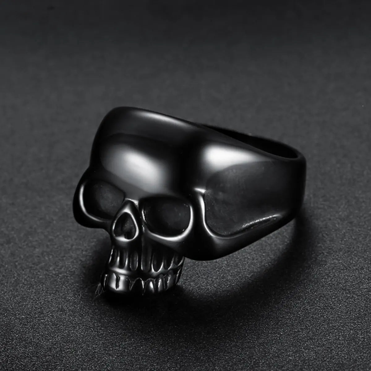 Matte Black Half Jaw Skull Ring