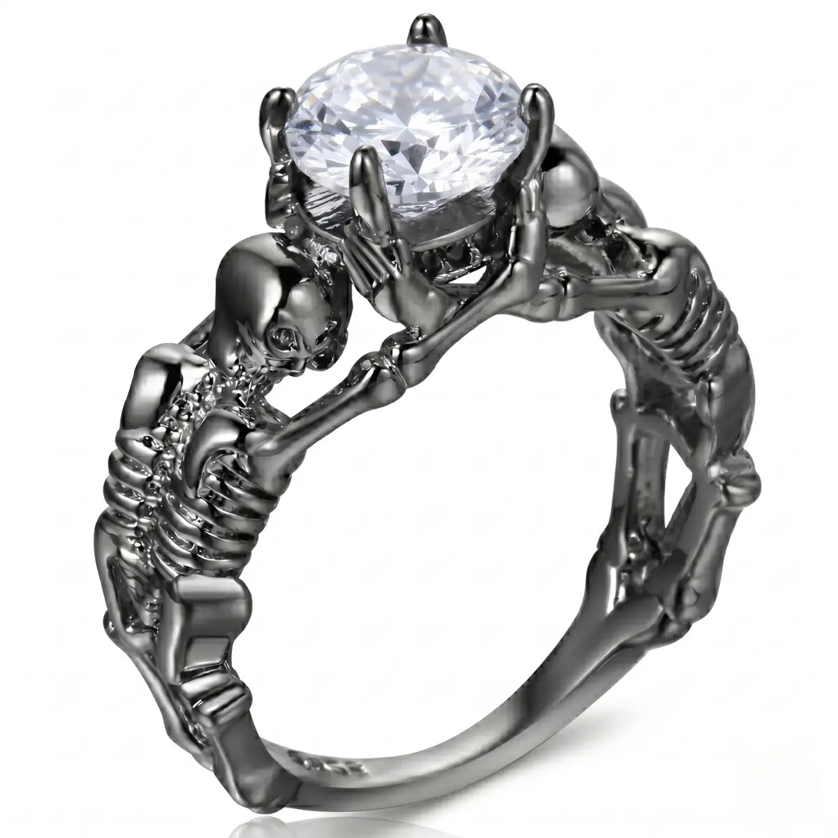 Skeleton Skull Engagement Ring White Gem White Background Alternative Engagement Ring