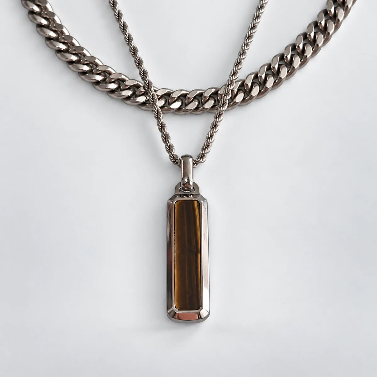 tiger eye bar necklace layered set white background