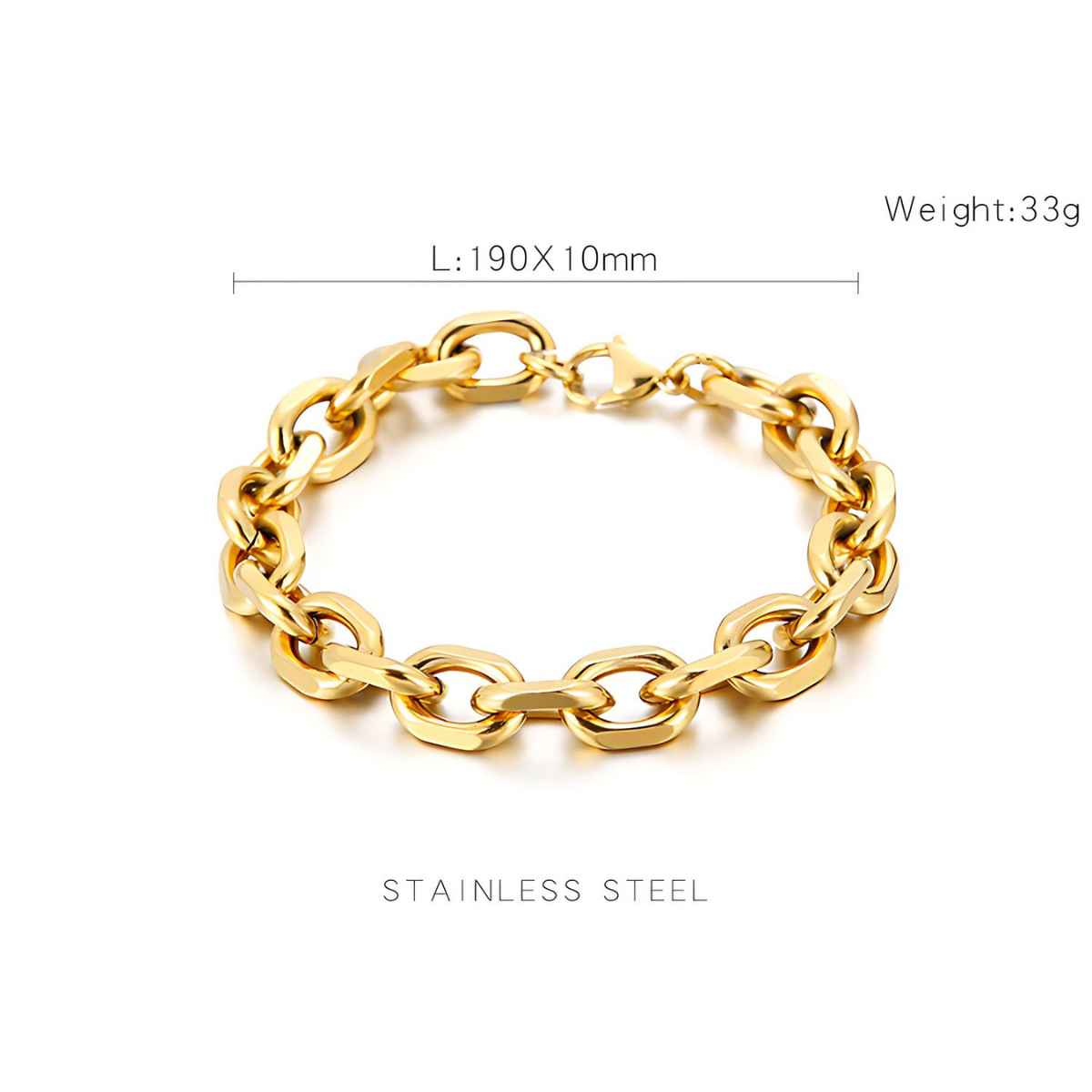 10mm Stainless Steel Cuban Link Bracelet Gold