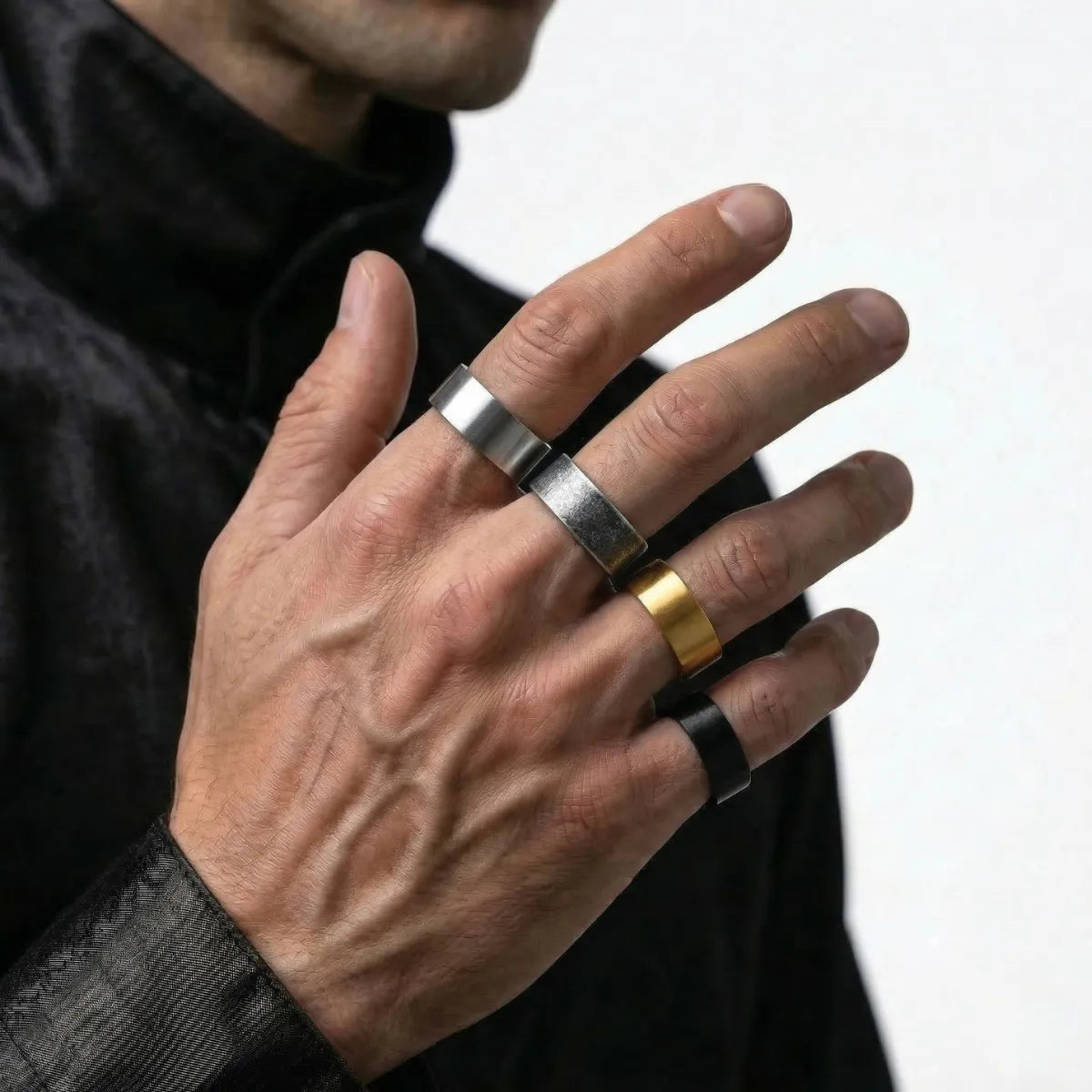 10mm Minimalist Wedding Bands Worn by Male Model