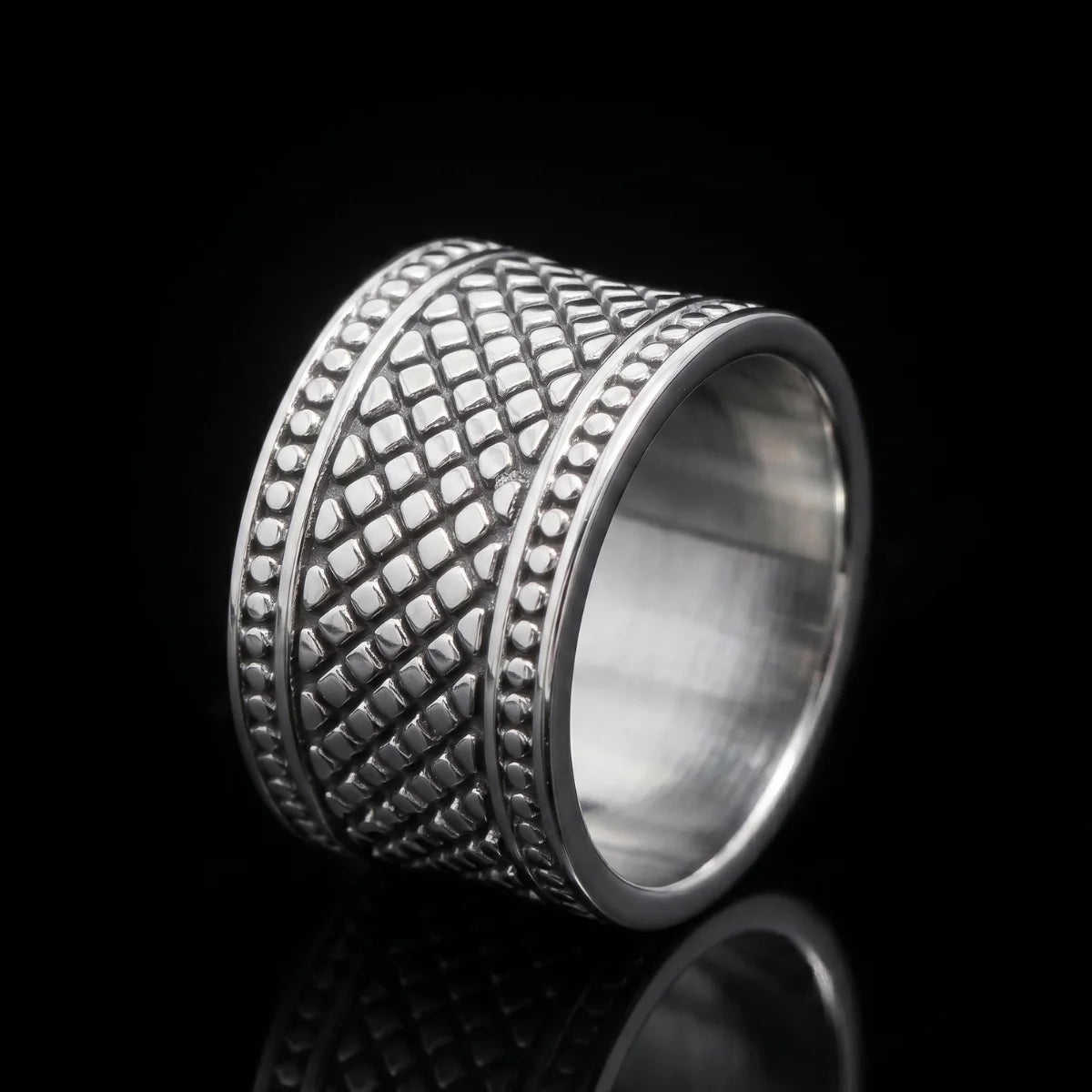 13mm Textured Band Ring Front View Premium Stainless Steel 0.51 Inch Industrial Mens Jewelry
