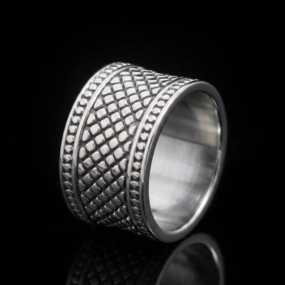 13mm Textured Band Ring Front View Premium Stainless Steel 0.51 Inch Industrial Mens Jewelry