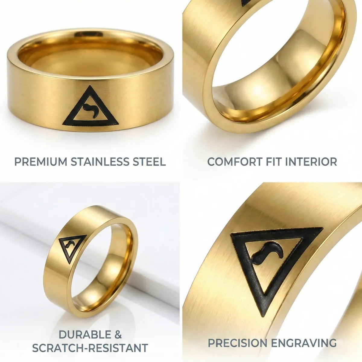 14th Degree Masonic Ring 8mm Gold Features