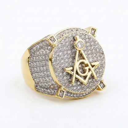 18K Gold Plated Iced Out Masonic Ring Details