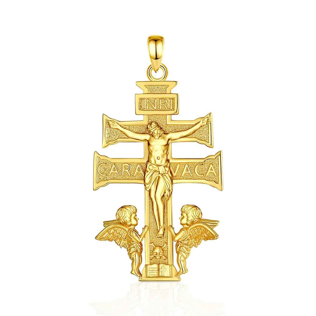 18K Gold Plated Silver Caravaca Cross Necklace with INRI Pendant Only Xenos Jewelry