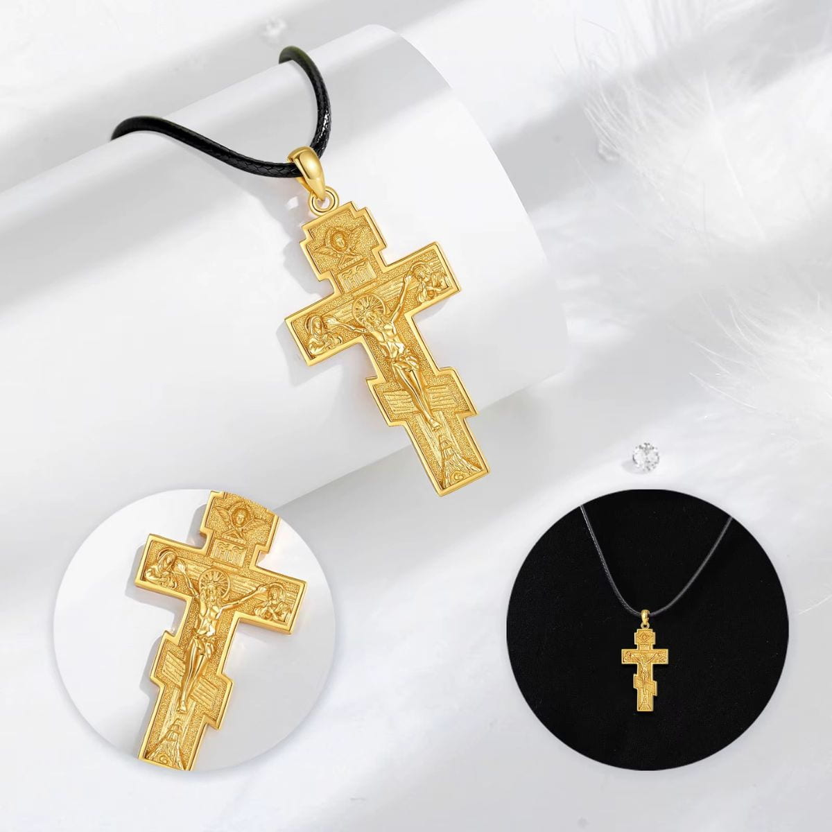 Collana Uomo/Donna Con Ciondolo Croce – Acciaio Inox Placcato Oro E Argento (Lunghezza 18-30 Pollici) - Foto 3