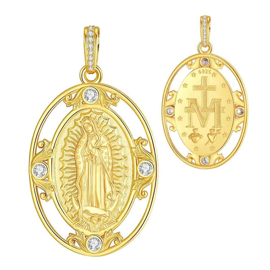 18K Gold Plated Silver Our Lady of Guadalupe Necklace Pendant Only Xenos Jewelry