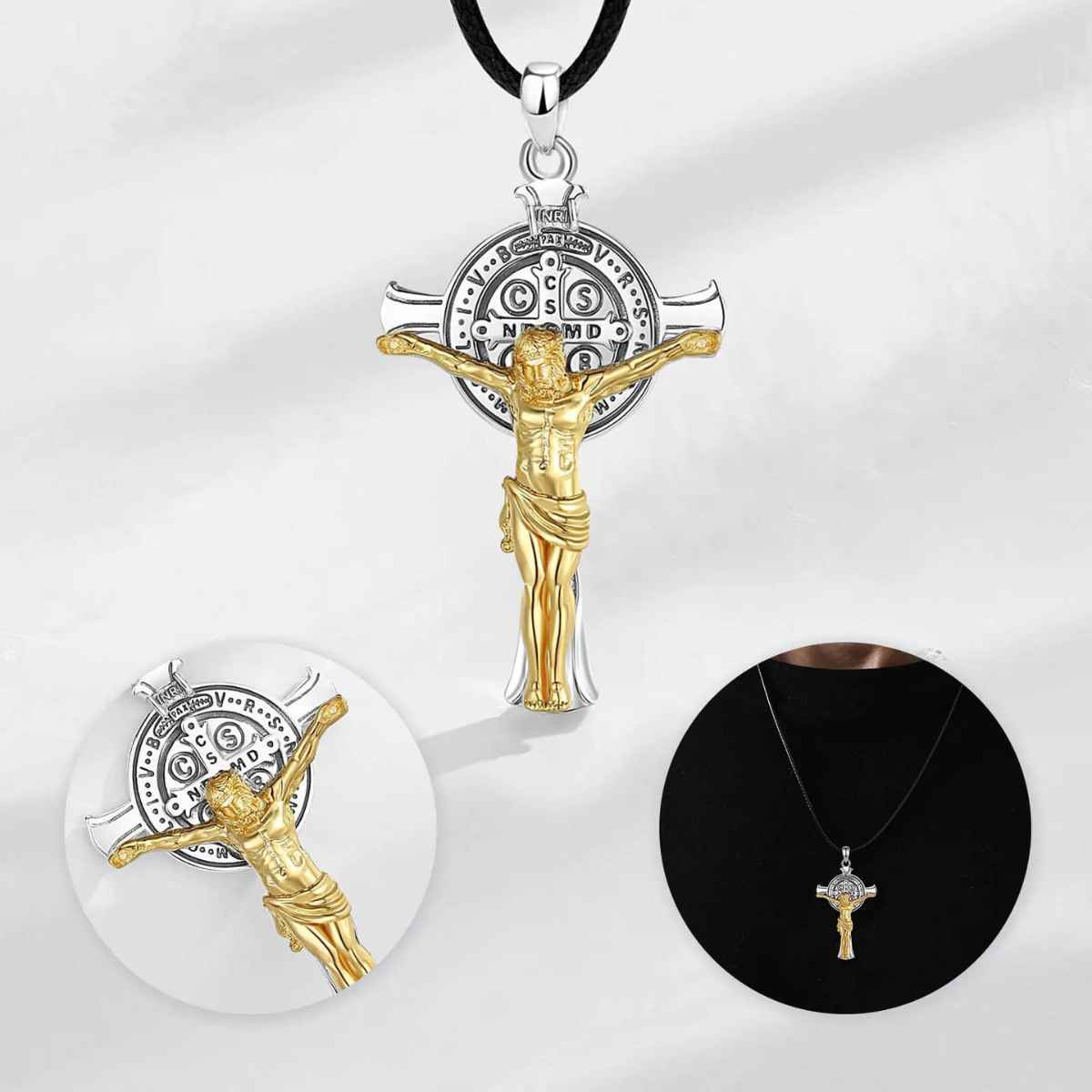 18K Gold Plated Silver St Benedict Crucifix Necklace Details Xenos Jewelry