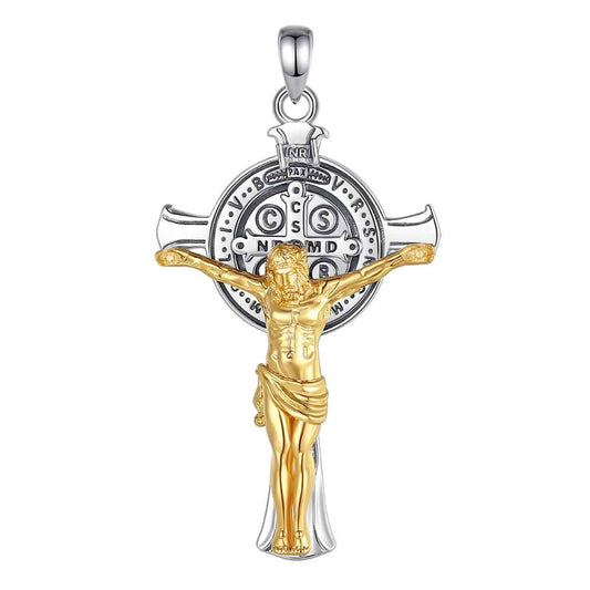 18K Gold Plated Silver St Benedict Crucifix Necklace Pendant Only Xenos Jewelry