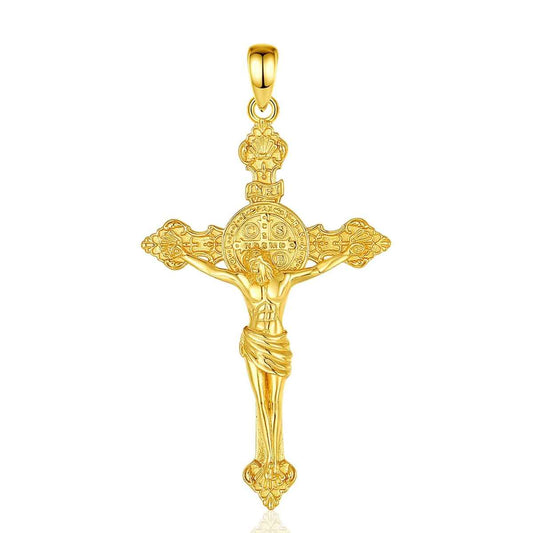 18K Gold Plated Silver St Benedict Crucifix Necklace with INRI Pendant Only Xenos Jewelry