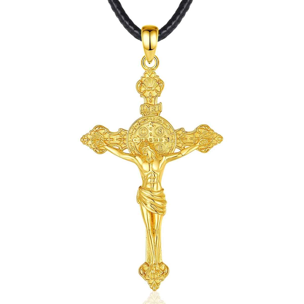 Collana di San Benedetto in argento placcato oro 18K con crocifisso IN