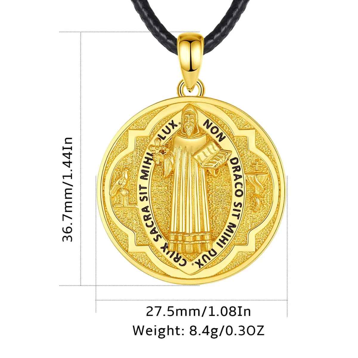 18K Gold Plated Silver St Benedict Medal Dimensions and Weight Xenos Jewelry