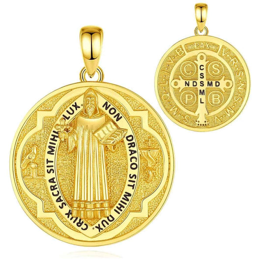 18K Gold Plated Silver St Benedict Medal Pendant Only Xenos Jewelry