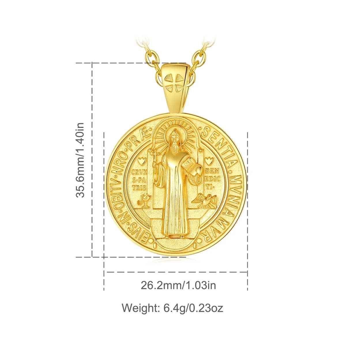 18K Gold Plated Silver St Benedict Necklace Medallion Dimensions and Weight Xenos Jewelry