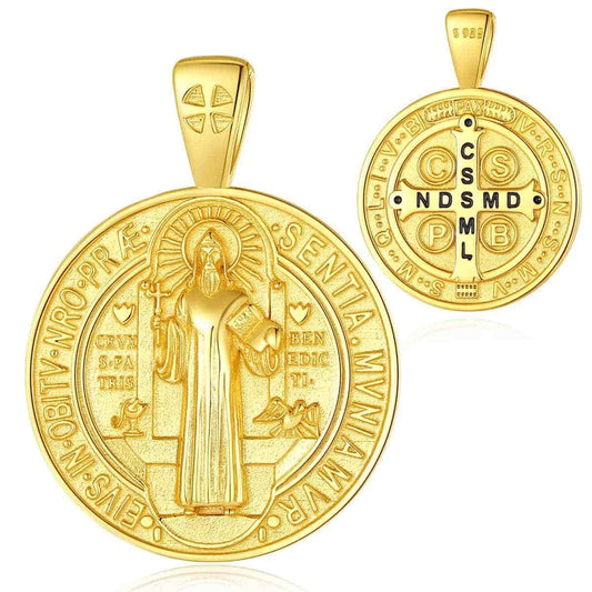 18K Gold Plated Silver St Benedict Necklace Medallion Pendant Only