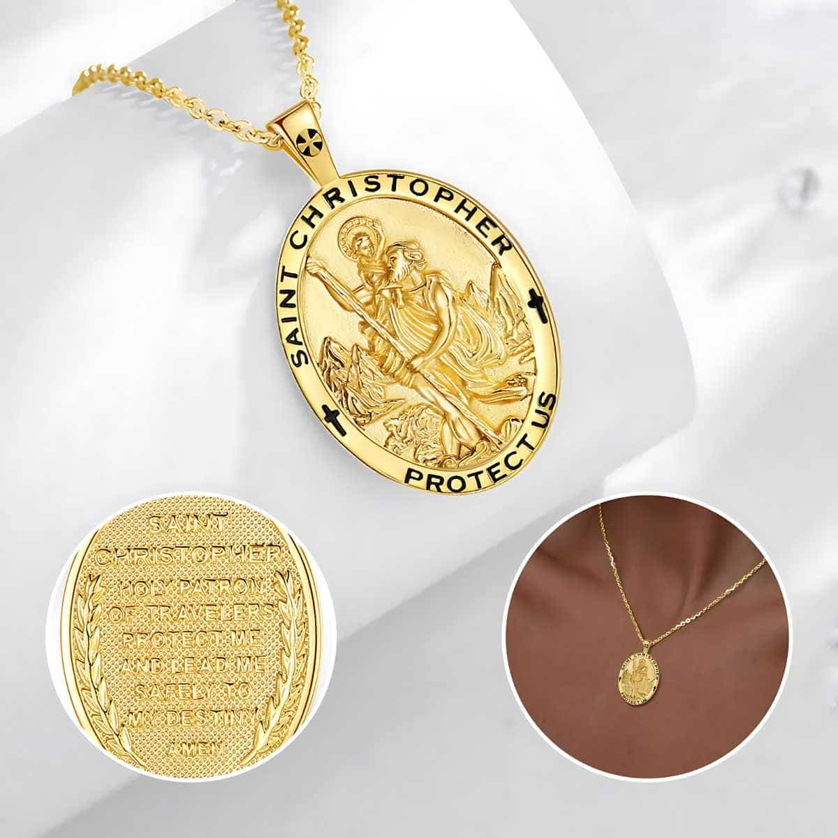 18K Gold Plated Silver St Christopher Necklace Details Xenos Jewelry