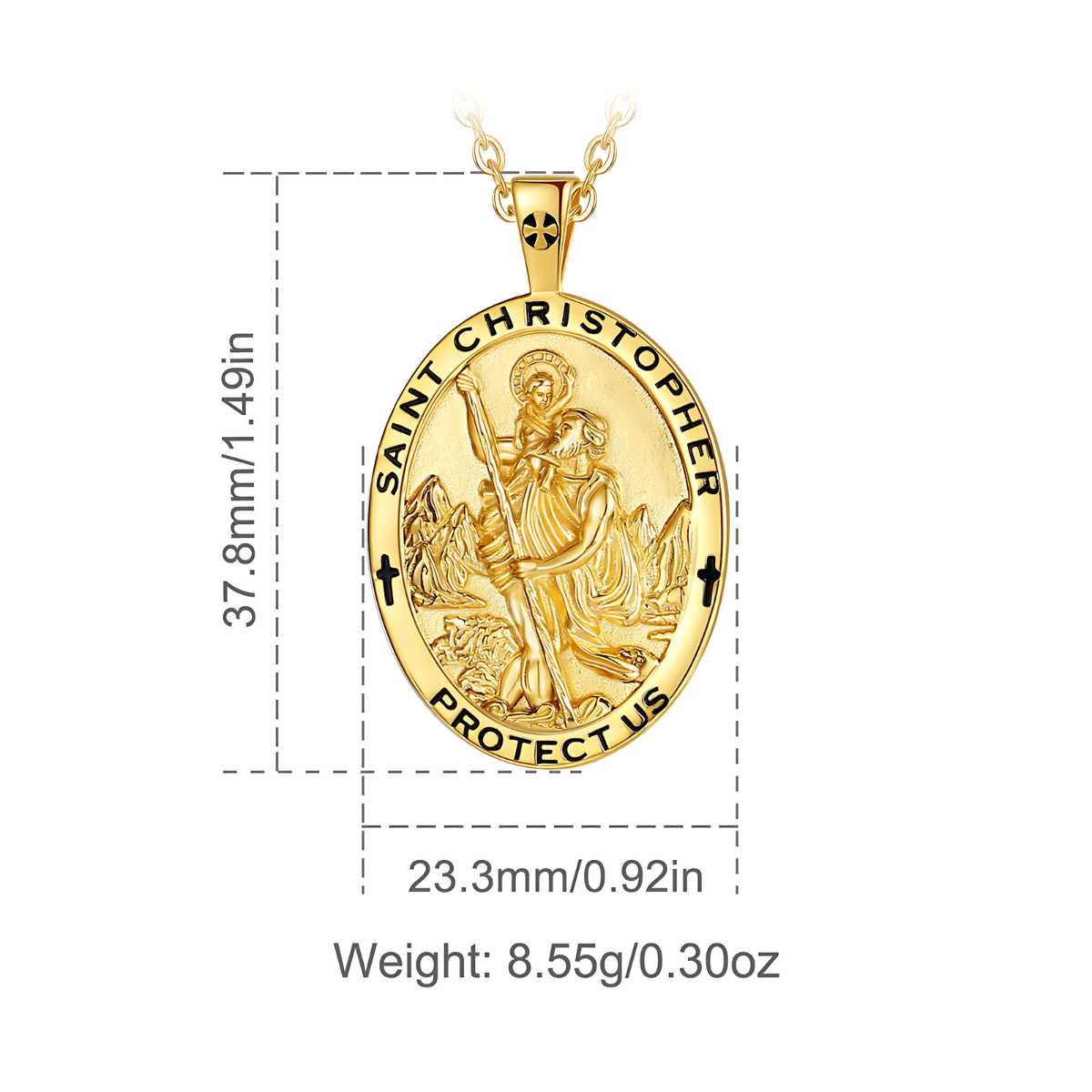 18K Gold Plated Silver St Christopher Necklace Dimensions and Weight Xenos Jewelry