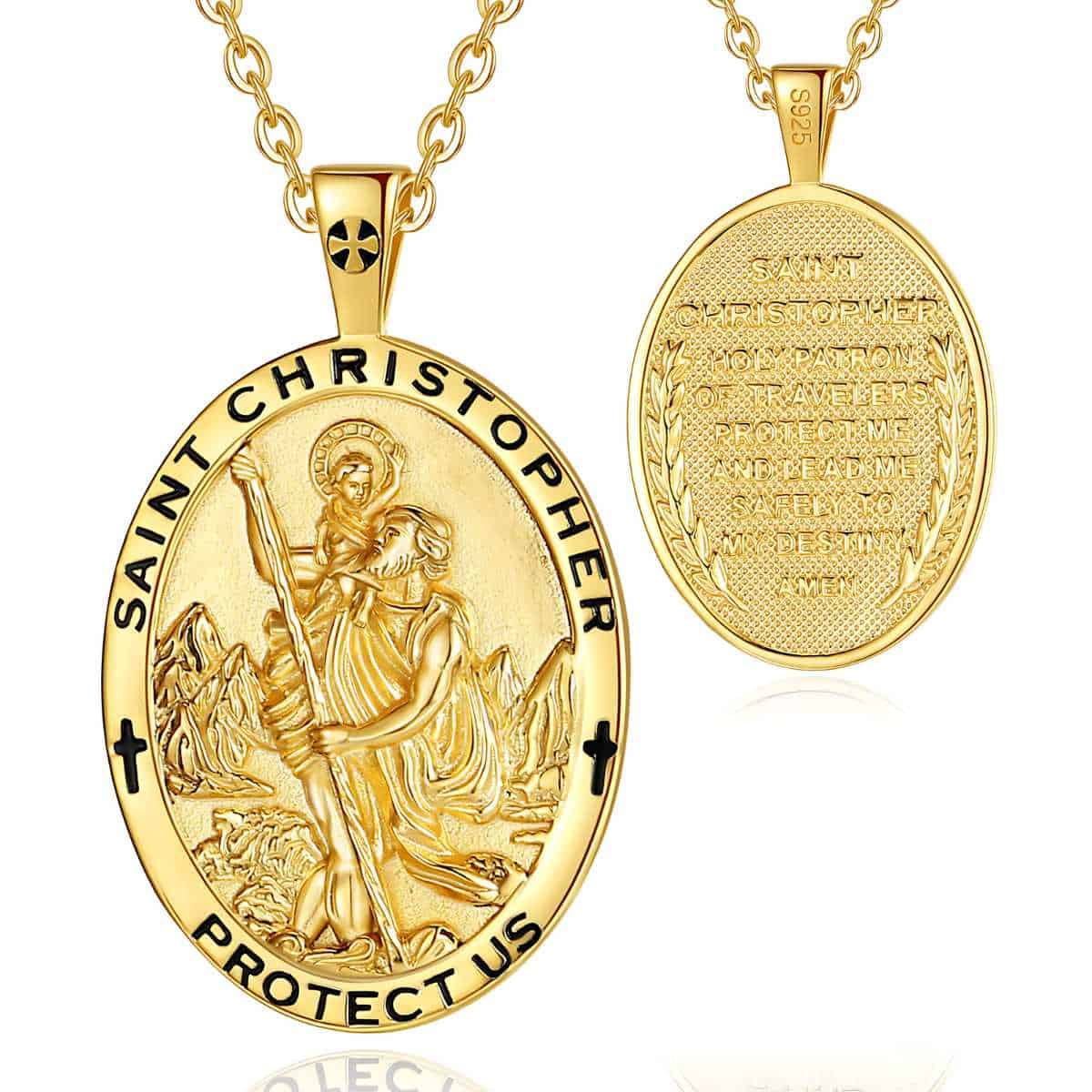 18K Gold Plated Silver St Christopher Necklace with 18 inch Chain Xenos Jewelry