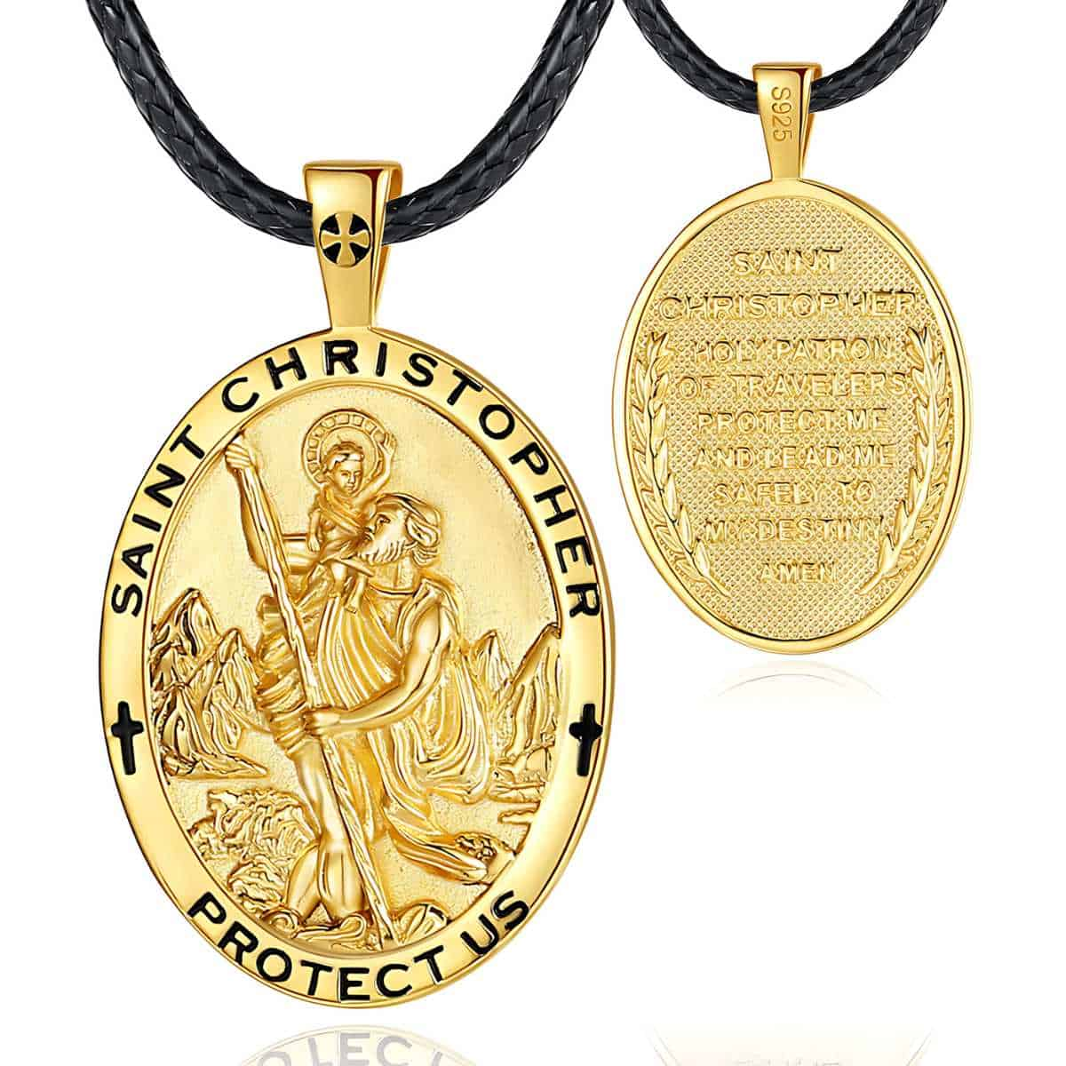 18K Gold Plated Silver St Christopher Necklace with 24 inch Rope Xenos Jewelry