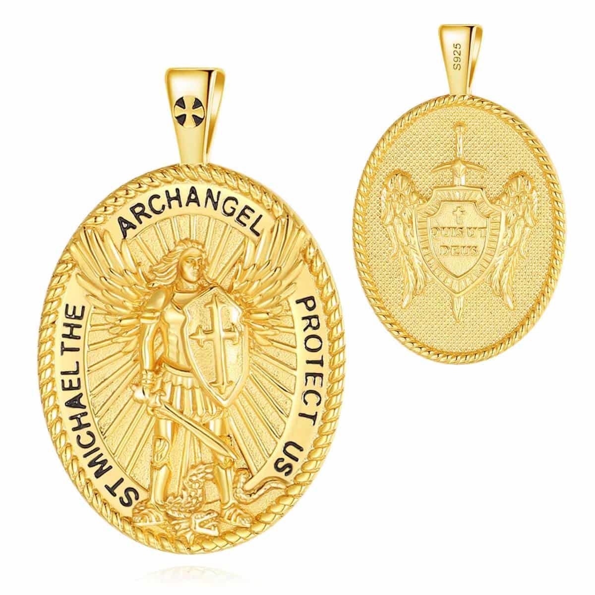 thumbnail image 2 of 925 Sterling Silver St. Michael The Archangel Pendant | Gold Plated Or Silver | Men's 2 of 3