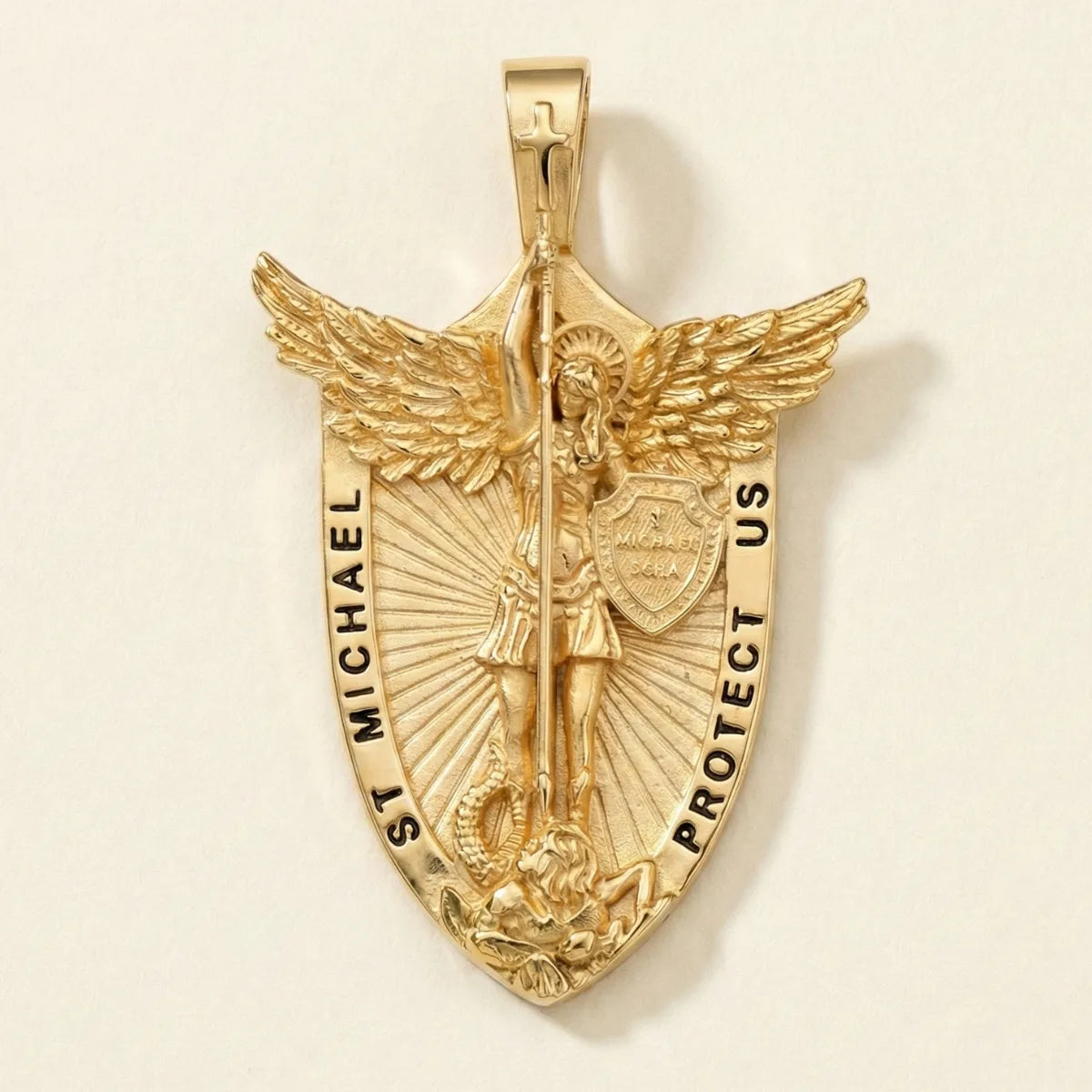 18K Gold Plated Silver St Michael Shield Pendant