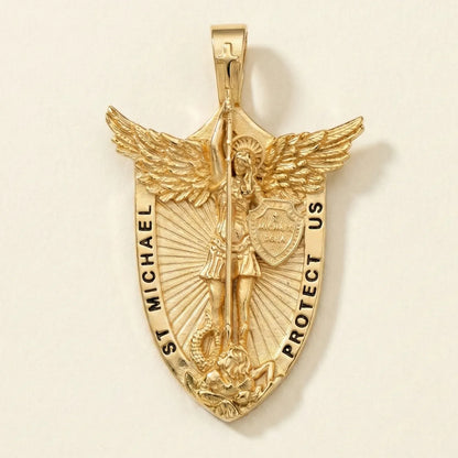 18K Gold Plated Silver St Michael Shield Pendant