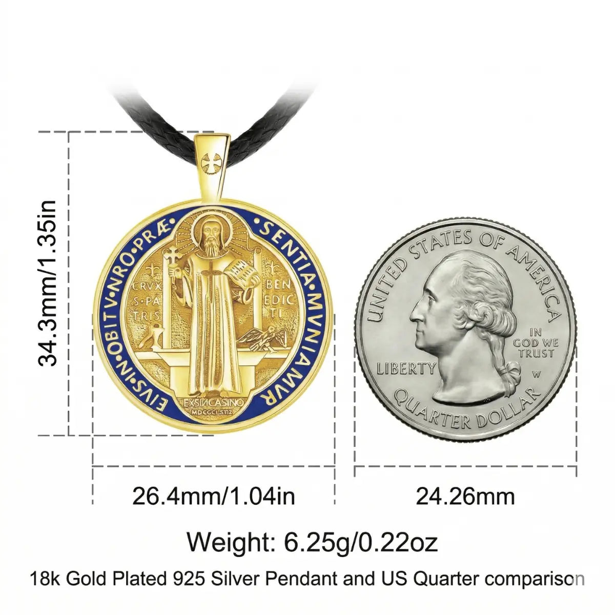 18k Gold Enamel St Benedict Pendant Dimensions and Weight