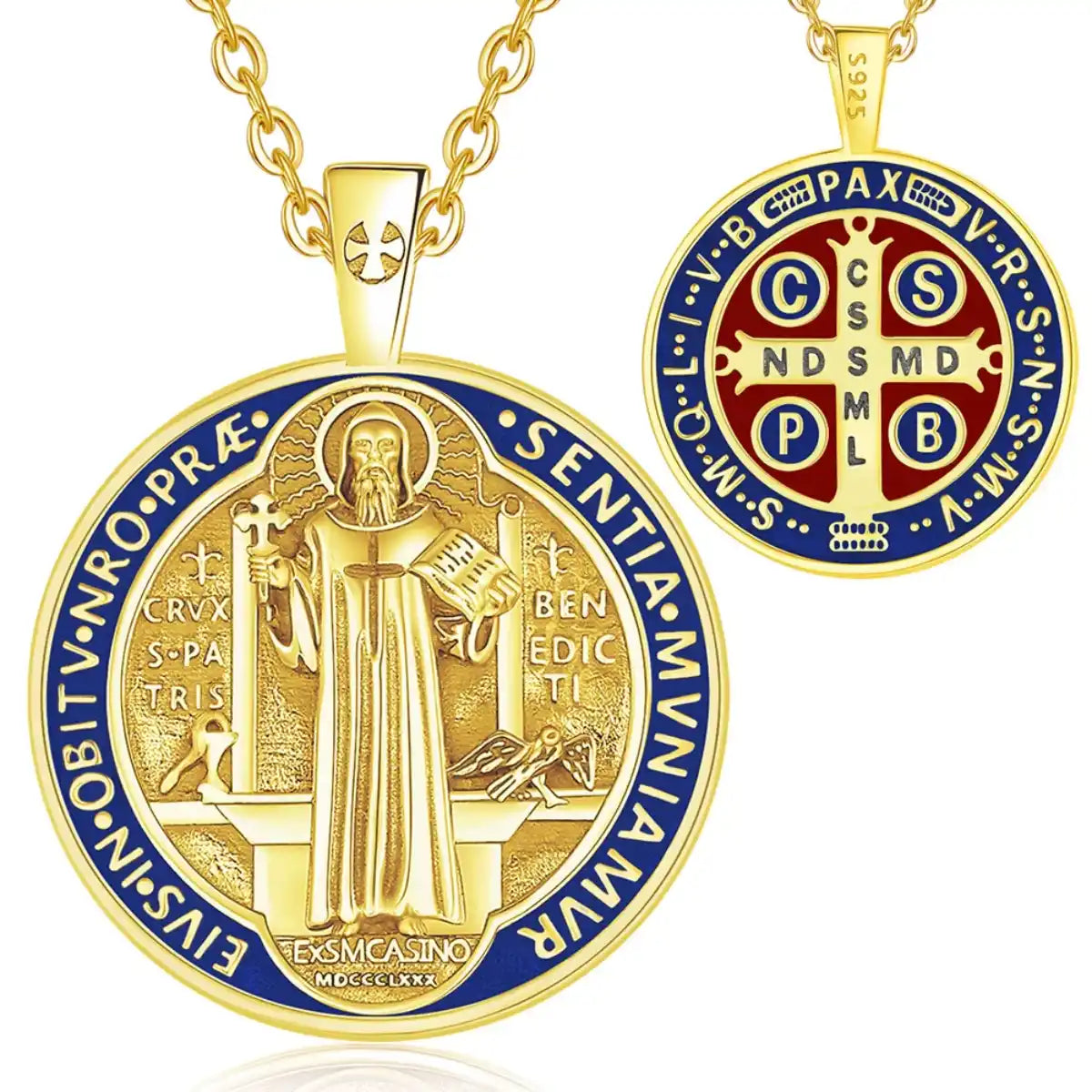 18k Gold Enamel St Benedict Pendant with 18inch Chain