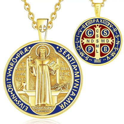 18k Gold Enamel St Benedict Pendant with 18inch Chain