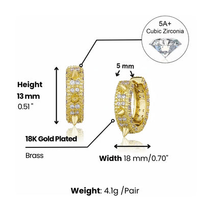 18k Gold Plated Iced Spikelet Hoop Earrings Dimensions and Weight