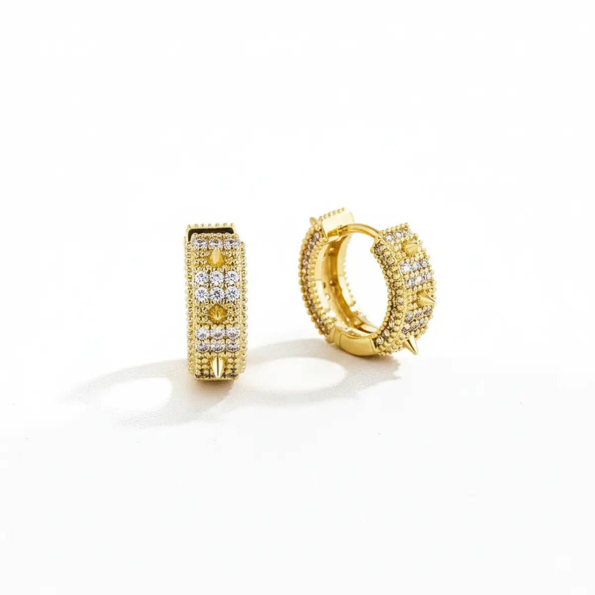 18k Gold Plated Iced Spikelet Hoop Earrings Front