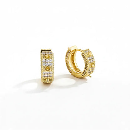 18k Gold Plated Iced Spikelet Hoop Earrings Front
