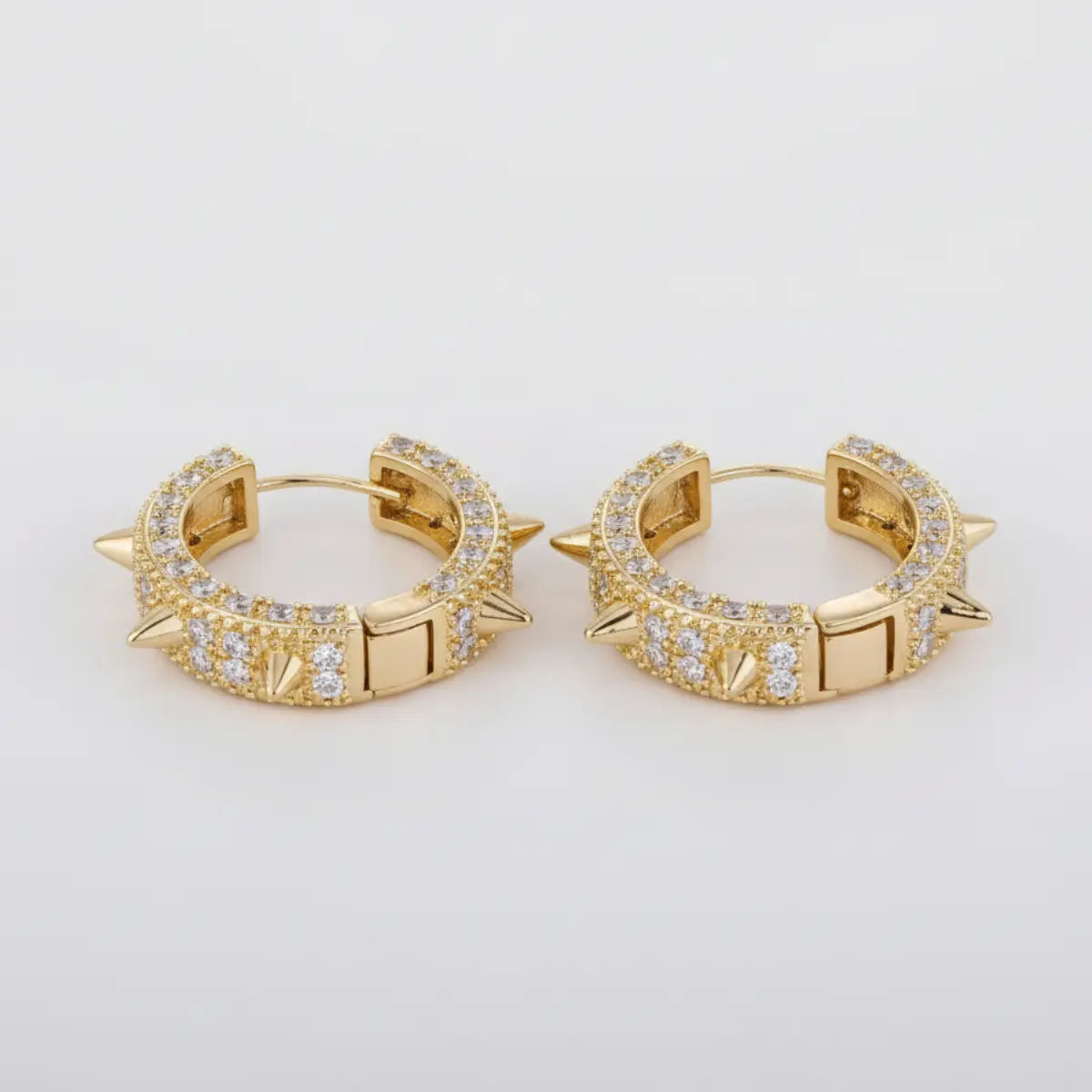 18k Gold Plated Iced Spikelet Hoop Earrings Side