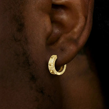 18k Gold Plated Iced Spikelet Hoop Earrings Worn by Male Model Side