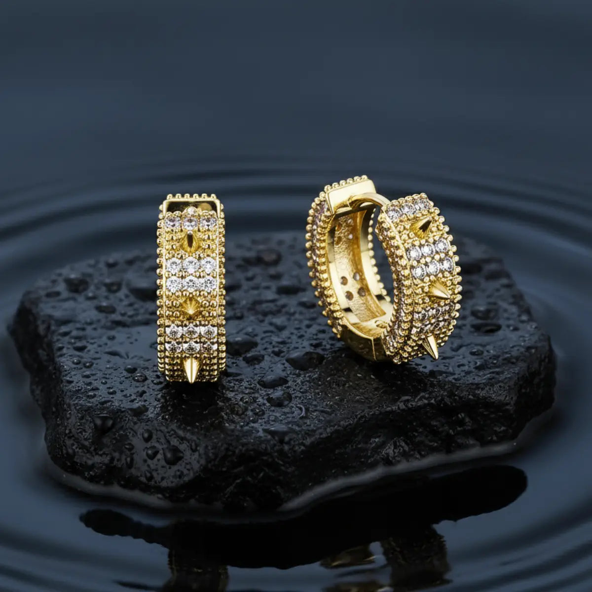 18k Gold Plated Iced Spikelet Hoop Earrings
