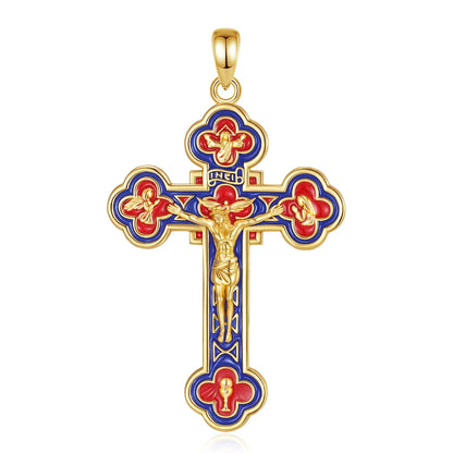 18k Gold Plated Silver Budded Cross Crucifix Pendant Only