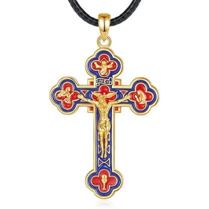 18k Gold Plated Silver Budded Cross Crucifix with 24inch Rope
