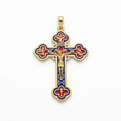18k Gold Plated Silver Budded Cross Crucifix