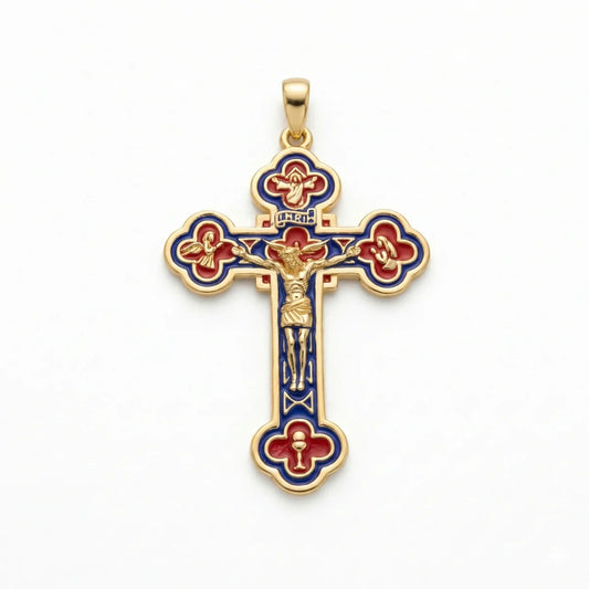 18k Gold Plated Silver Budded Cross Crucifix