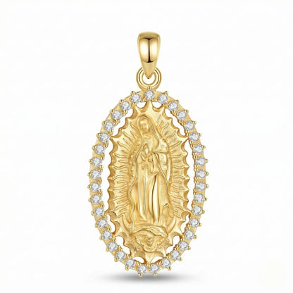 18k Gold Plated Silver Virgin Mary Halo Pendant Necklace with CZ Pendant Only