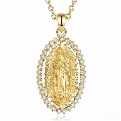 18k Gold Plated Silver Virgin Mary Halo Pendant Necklace with CZ Pendant with 20inch Chain