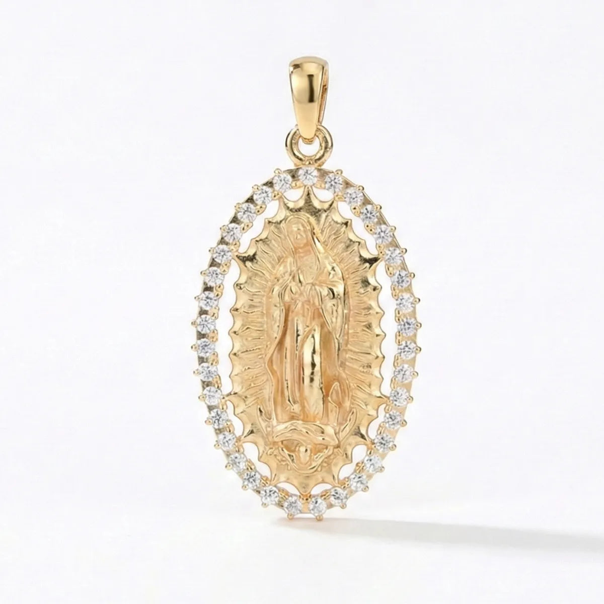 18k Gold Plated Silver Virgin Mary Halo Pendant Necklace with CZ