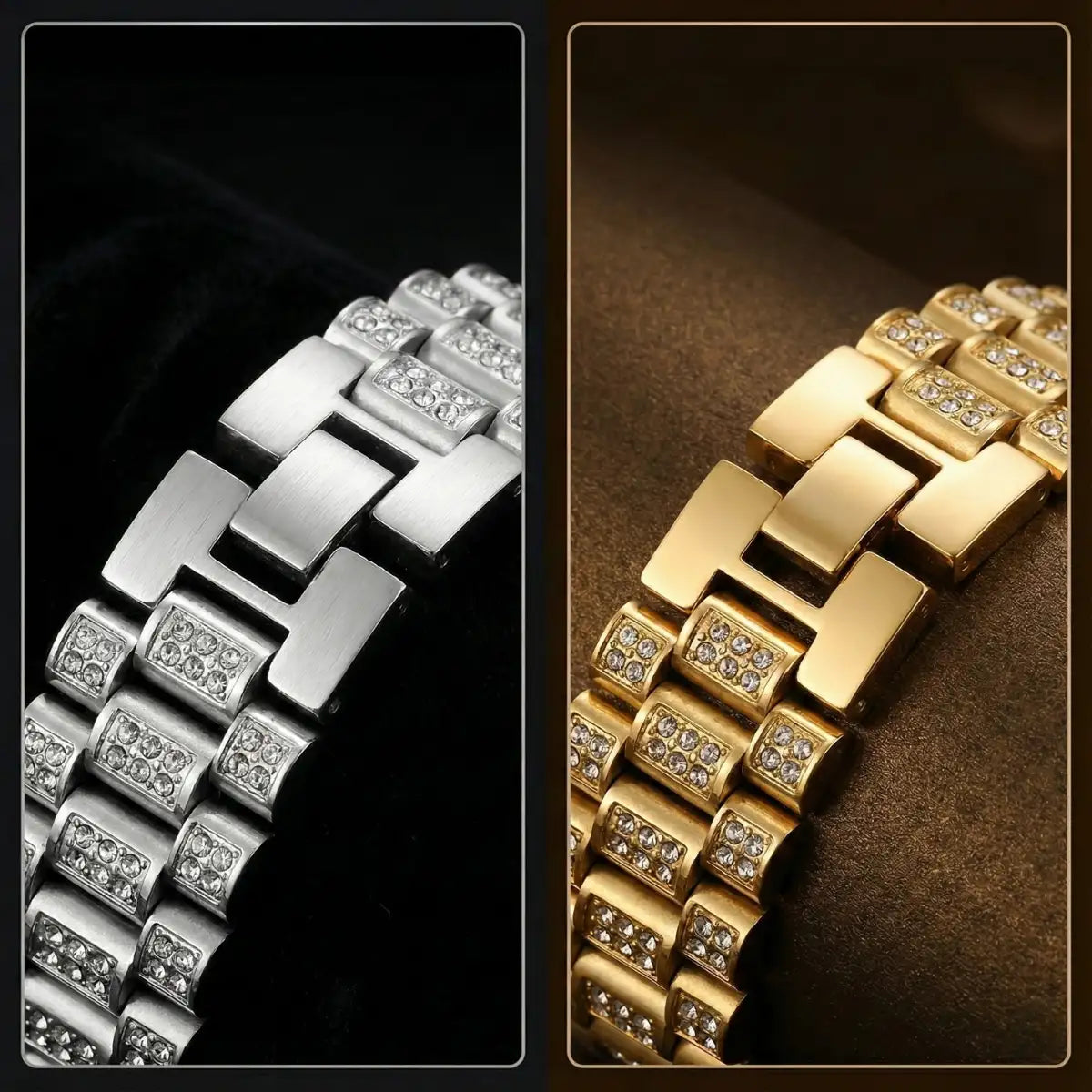 18mm Iced Out Watch Band Chain Bracelet Close Up Details