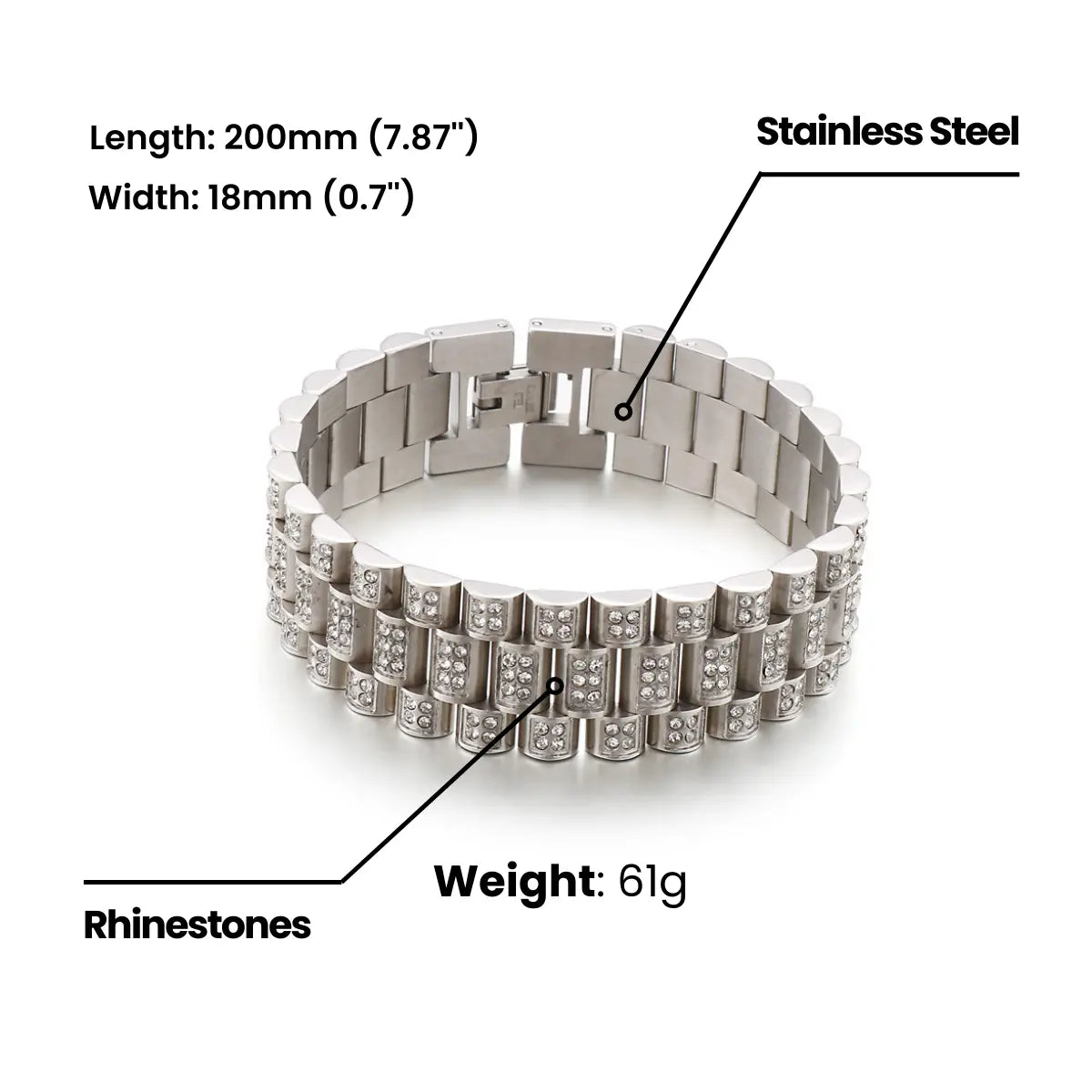 18mm Iced Out Watch Band Chain Bracelet Dimensions and Weight