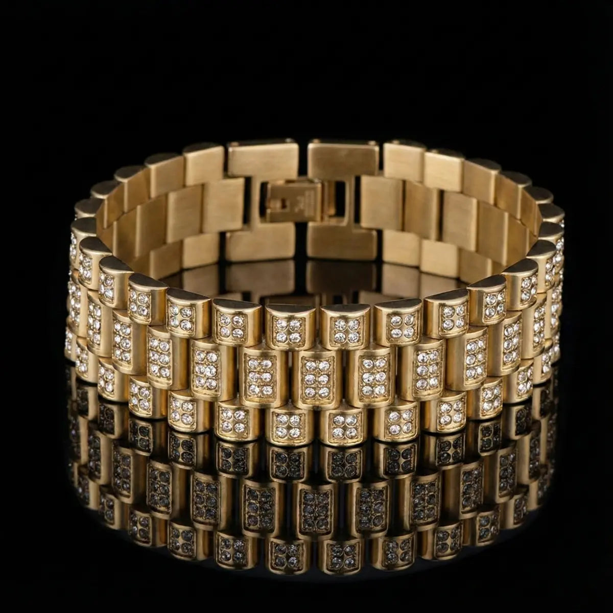 18mm Iced Out Watch Band Chain Bracelet Gold